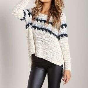 Free People Fuzzy Fair Isle Snowflake Pullover High Low Cream Sweater Green S